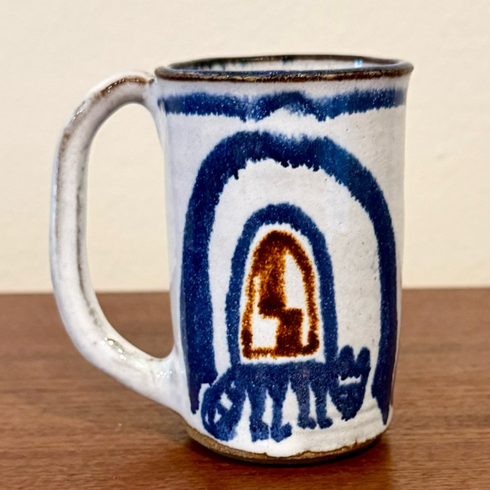 Hand-Painted Studio Art Pottery Mug - Rustic Folk Art Design coffee tea EUC
